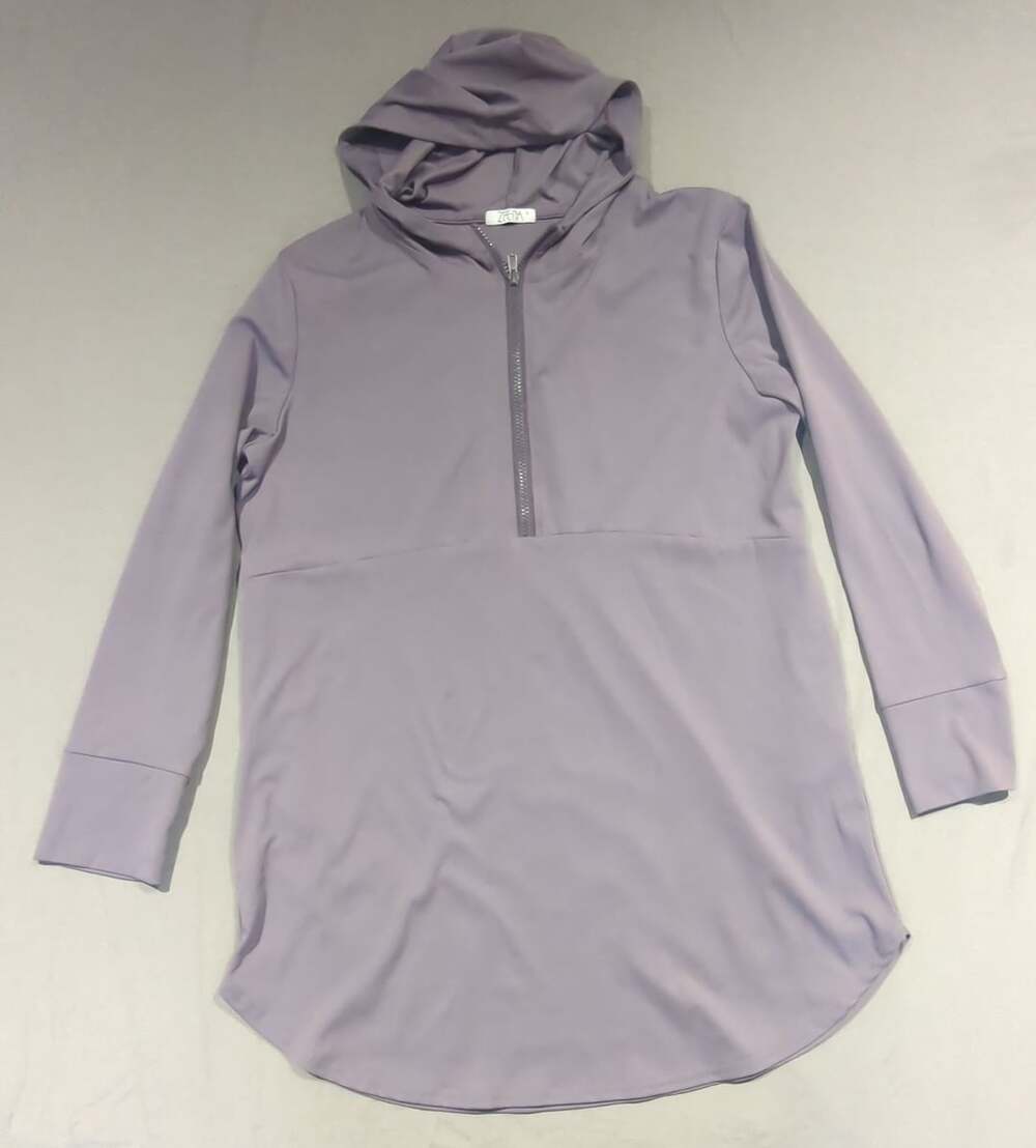 Zeena Women's Purple 1/2 Zip Long Sleeve Hooded Athletic Tunic